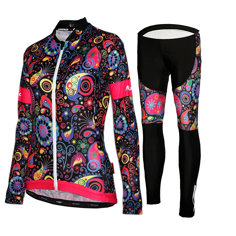 Mujer Manga Larga Maillot de Ciclismo con Mallas Invierno Malla Licra Poliéster Verde Negro Morado Flores Botánica Gracioso Bicicleta Camiseta / Maillot Medias / Mallas Largas Resistente a los rayos 2026 - $43.99 –P2