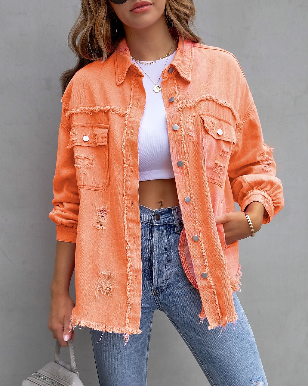 Women's Shacket Plain Basic Long Sleeve Shirt Collar Regular Tops Valentine's Day Casual Daily Buttons Pocket Pink Purple Orange Spring Fall 2025 - $35.99 –P16