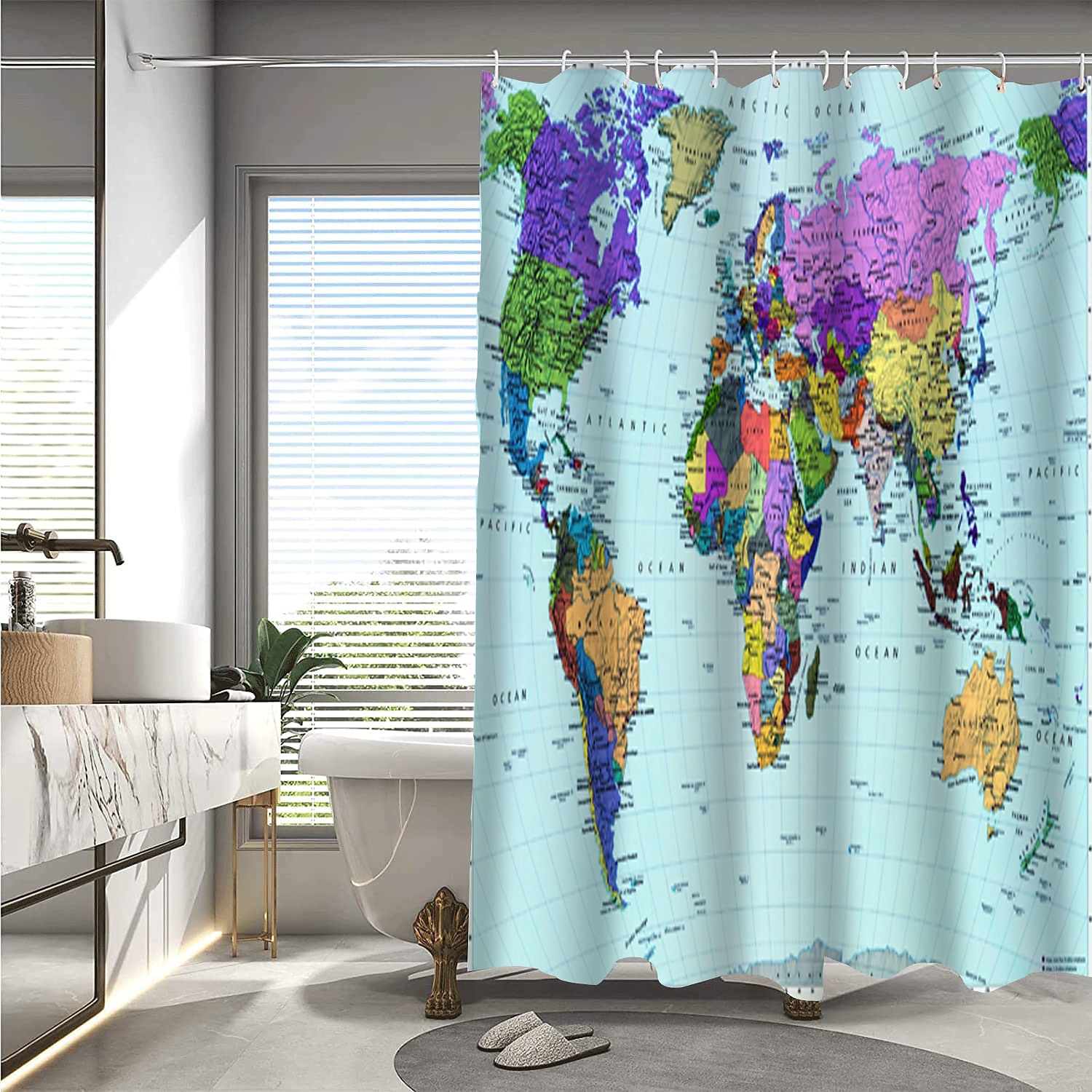 Shower Curtain with Hooks 180cm*180cm(70"*70") Polyester Washable Waterproof World Map Pattern 2025 - $27.99 –P1