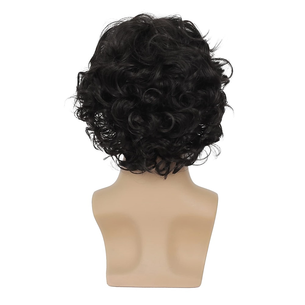 Mens Short Curly Black Wig with Bang Synthetic Cosplay Costume Party Natural Hair Wig 2025 - $24.99 –P5