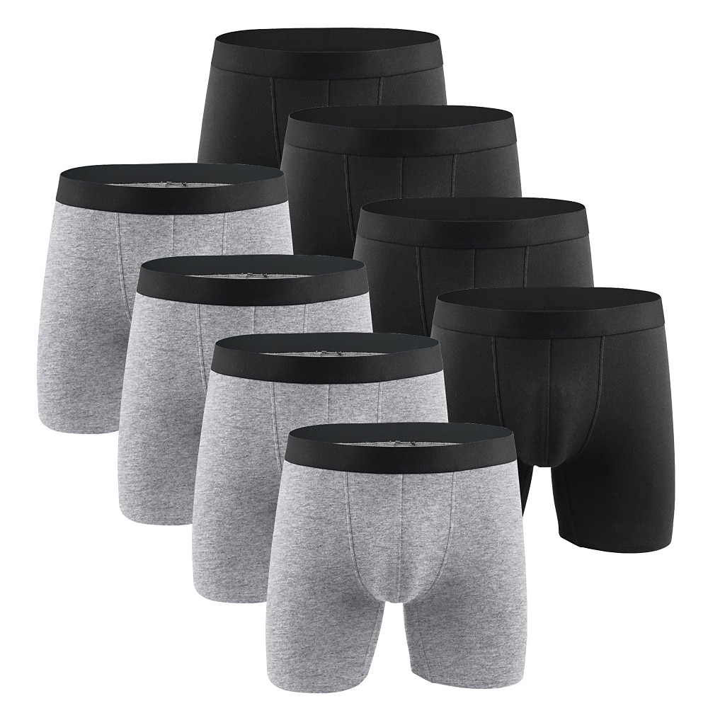 Herren 8 Packung Unterwäsche Kurze Boxershorts Unterwäsche Unterwäsche Boxer Baumwolle Antibakteriell Einfarbig Mittlere Taillenlinie Schwarz+Grau Schwarz 2025 - $34.99 –P1