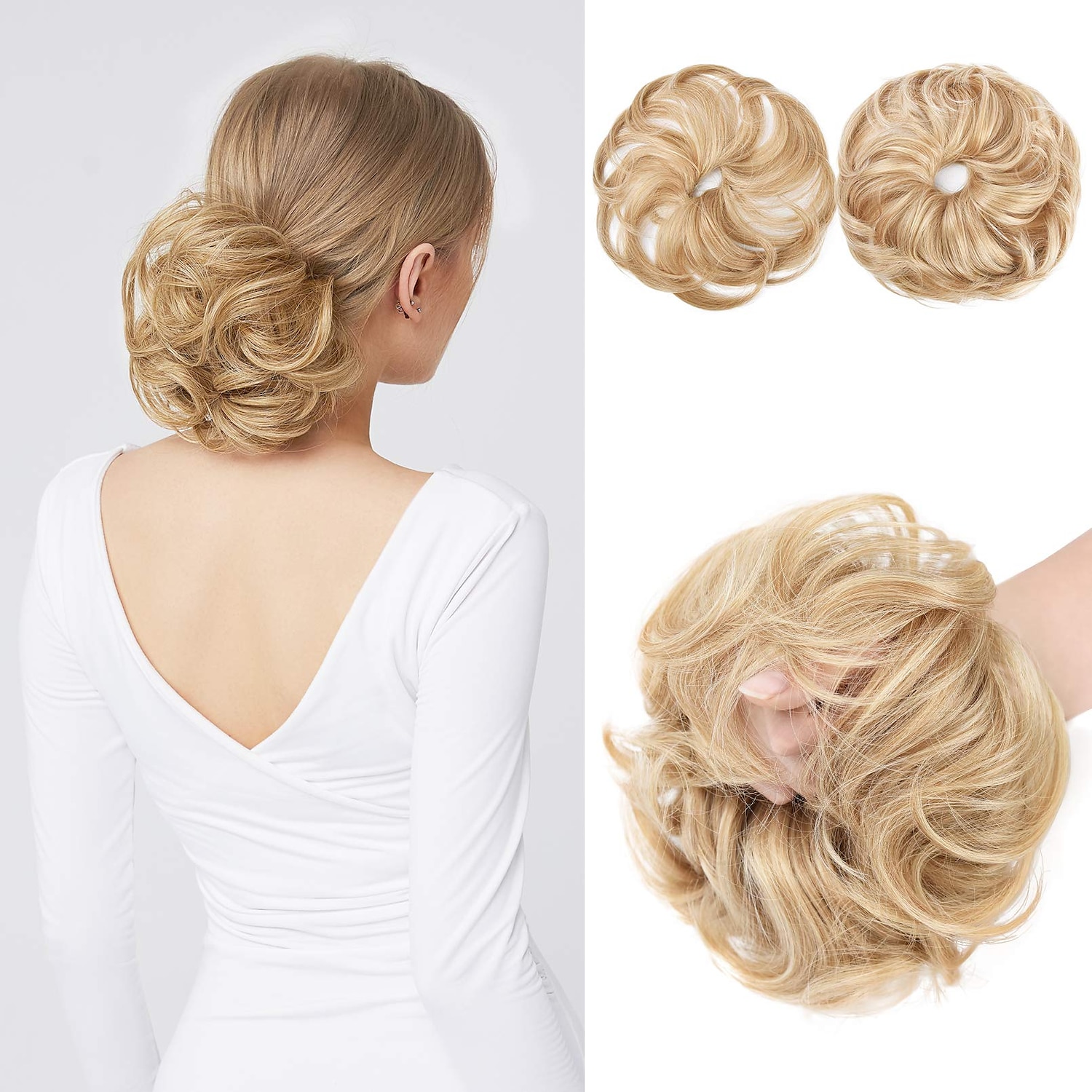 2pcs chignon désordonné chignon bouclé ondulé extensions de queue de cheval postiches cheveux chouchous wraps chignon pour femmes filles (plus chignon limité avec une longueur de cheveux plus longue de 2025 ? $18.49 –P15
