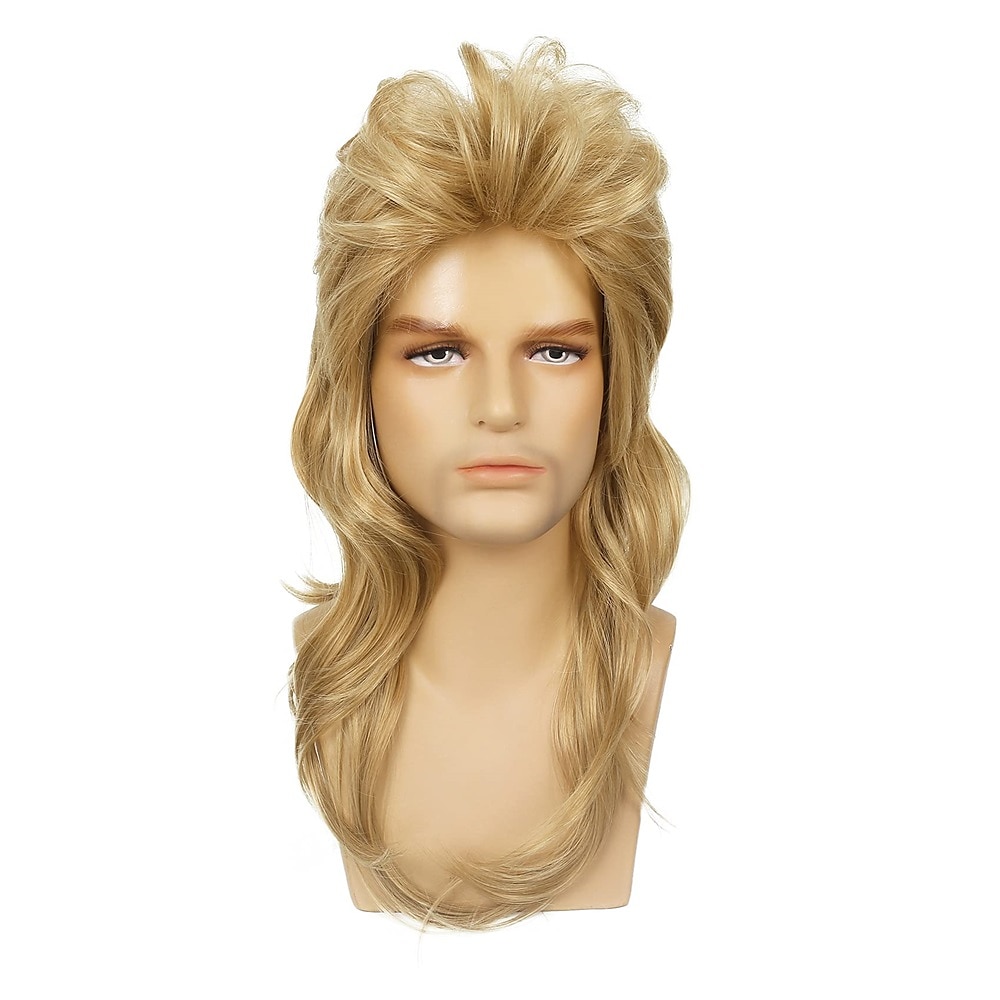 mullet peruk för män 70-tal 80-talskostym snygg festperuk lång blond lockig punk rockerperuk syntetiska kostymer peruker för manliga killar 2025 - $24.99 –P3