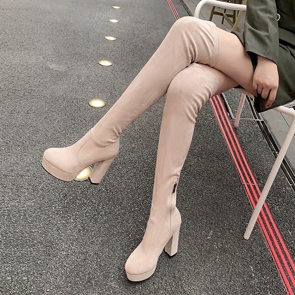 Women's Black Over-the-Knee Platform High Heel Boots with Side Zipper, Sexy Gothic Style for Night Out and Party Wear 2025 - $89.99 –P5