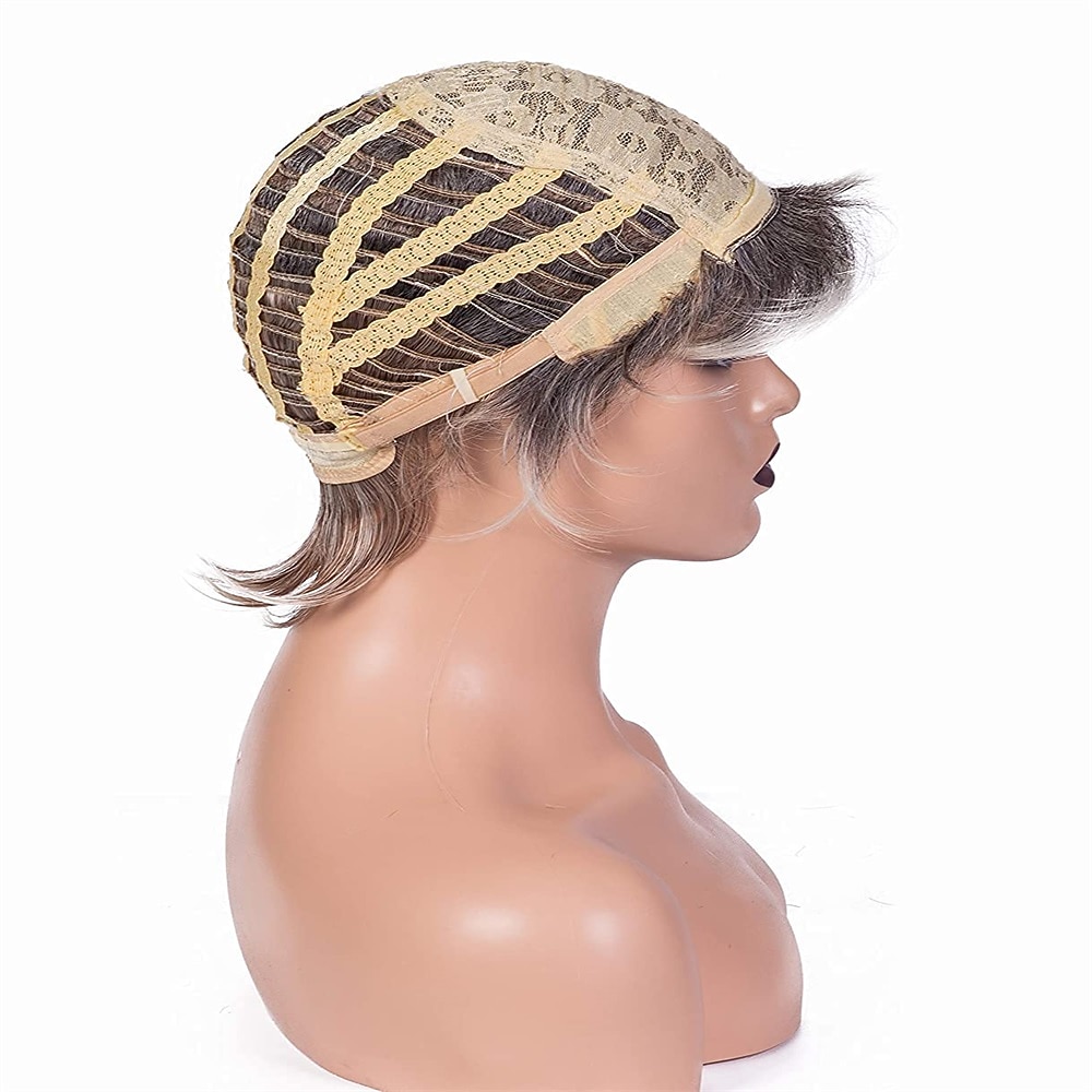 parrucche corte bionde pixie cut per donne bianche parrucche sintetiche bionde ombre marrone scuro parrucca dall'aspetto naturale del 2025 a $23.99 –P7
