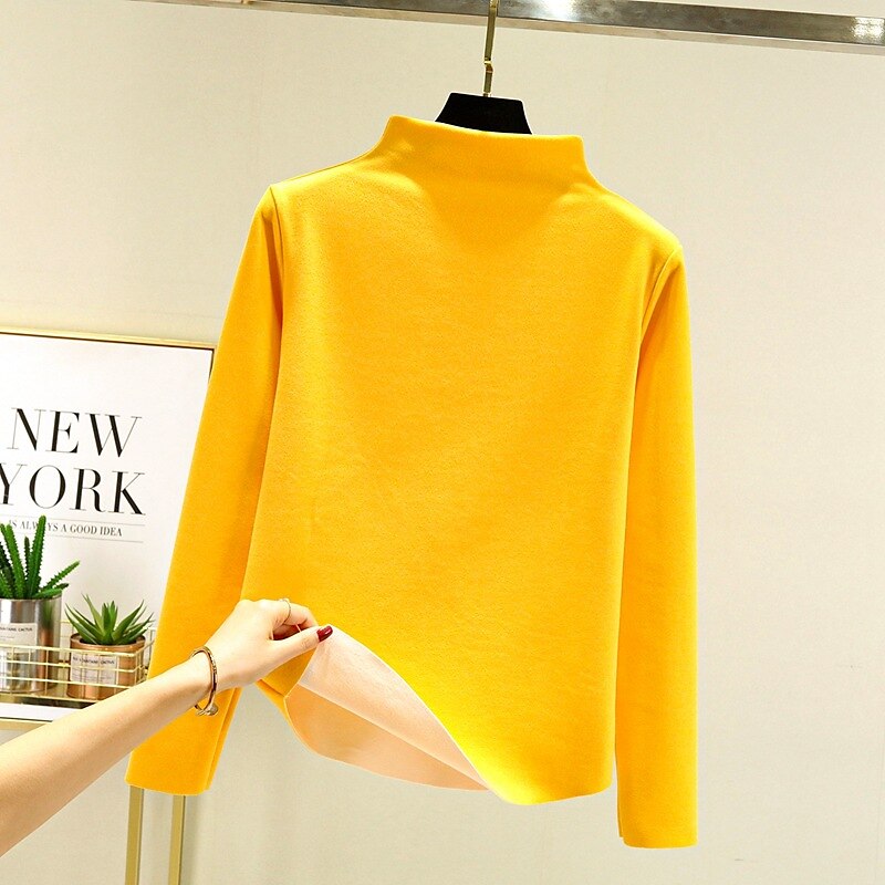 Per donna Maglieria intima Camicia di fondo Tinta unica Caldo sfocato Pile Sherpa Manica lunga A collo alto Collo di pile Top regolari Strada Informale Nero Giallo Rosa Blu marino Cachi Autunno del 2025 a $15.99 –P8
