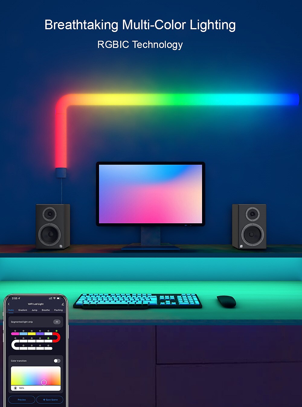 LED Smart Light RGBIC 3D Wall Light Glide Smart Wall Sconces for Gaming and Living Room Multicolor Customizable Music Sync Game Decor LED Light Bar Works with Alexa and Google Assistant 2025 - $91.99 –P11