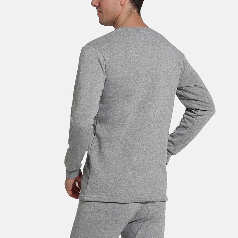 Men's Thermal Underwear Sleepwear Thermal Set Pure Color Basic Fashion Comfort Home Polyester Warm Crew Neck Long Sleeve Pant Elastic Waist Winter Fall Black Light gray 2026 - AU $25.39 –P8