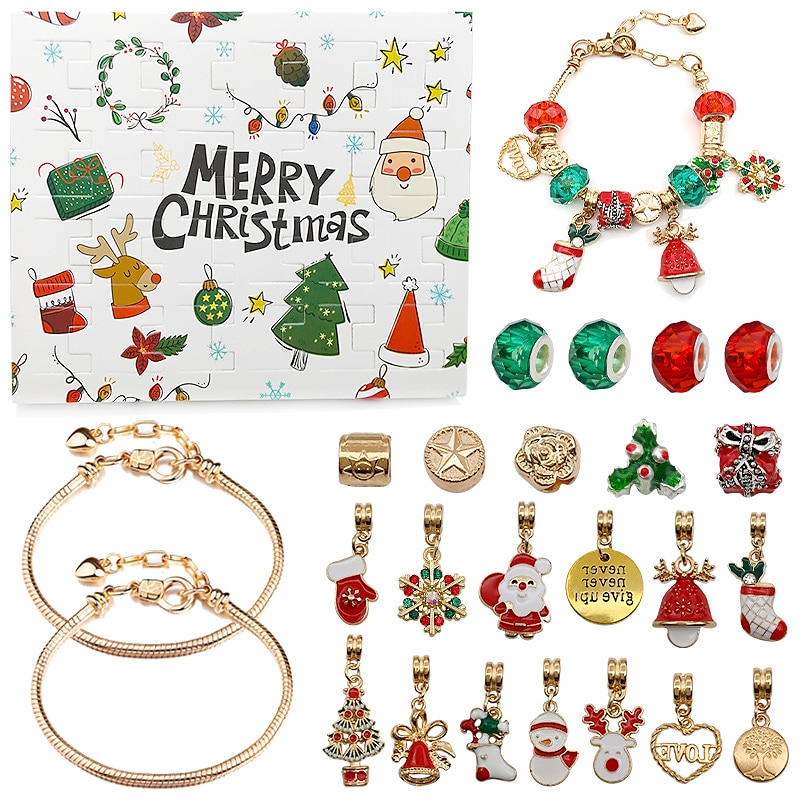 gullsett 24 nedtellingskalender advent overraskelse blindboks gjør det selv kreativt armbånd julegave adventskalender julegaver 2025 - $13.49 –P7