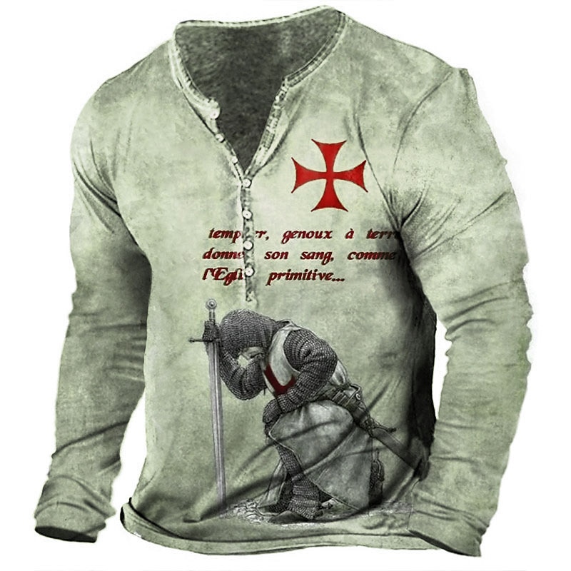 2025年 男性用 Tシャツ ヘンリーシャツ グラフィック テンプルクロス Soldier ヘンリー ライトグリーン ルビーレッド ブルー グリーン カーキ色 3Dプリント プラスサイズ アウトドア 日常 長袖 ボタンダウン プリント 衣類 スタイリッシュ ヴィンテージ ベーシック クラシック コレクション – $23.99 –P6
