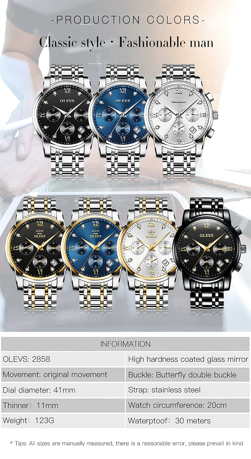 OLEVS Quartz Watch for Men Chronograph Luminous Luxury Wristwatch Large Dial Calendar Day Date Metal Stainless Steel Waterproof Wrist Watch Fashion Stylish Business Classic Gift 2026 - $39.99 –P14