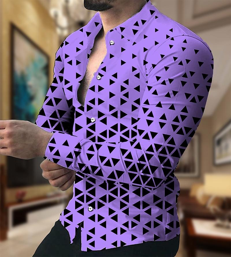 Per uomo Geometrica Geometria Camicia Camicia con bottoni Manica lunga Di tendenza Originale Informale Esterno Da mare Giornaliero Autunno inverno Colletto Stampa Bottone giù Bianco Giallo Rosa Rosso del 2025 a $26.99 –P3