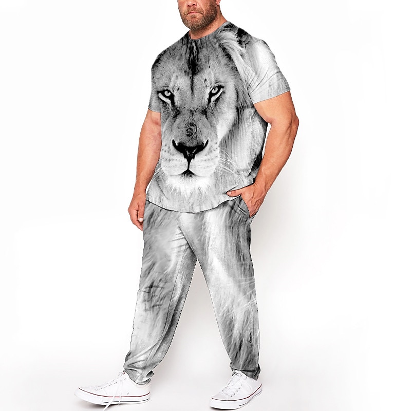 Hombre Animal León Impresión 3D 2 piezas Conjuntos de camisetas Conjuntos a juego Manga Corta Pantalones largos Cuello Barco Moda Ropa de calle Casual Exterior Diario Deportes Impresión 3D Primavera 2026 - $42.99 –P3