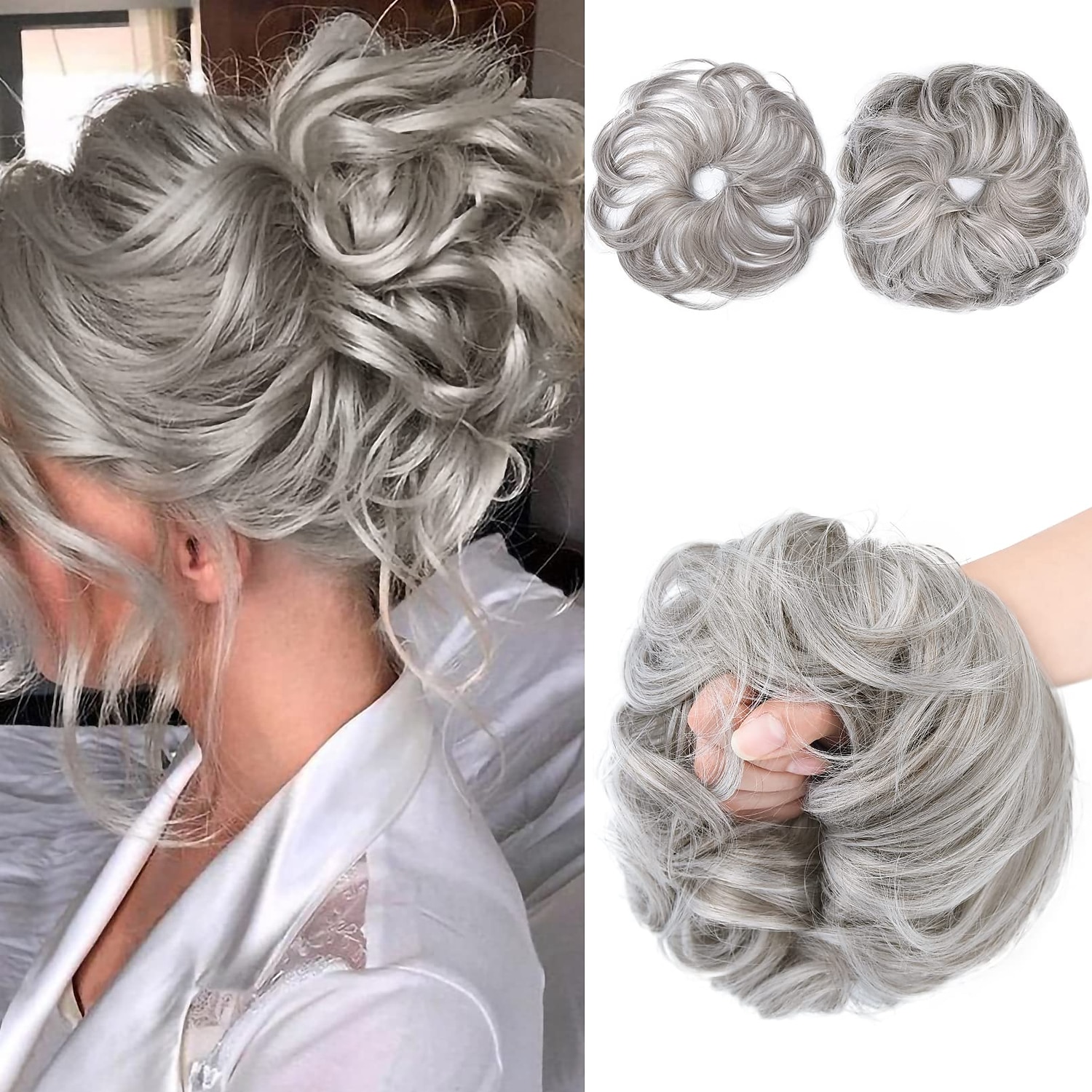 2pcs chignon désordonné chignon bouclé ondulé extensions de queue de cheval postiches cheveux chouchous wraps chignon pour femmes filles (plus chignon limité avec une longueur de cheveux plus longue de 2025 ? $18.49 –P1