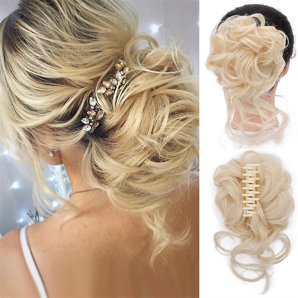 rotete bolle krøllete bølgete syntetisk hår scrunchies extension hairpieces for kvinner bun parykk klo i bun rotete chignons hair extensions(12t24#lys gyllenbrun blanding gyllenbrun) 2025 - $10.49 -P5
