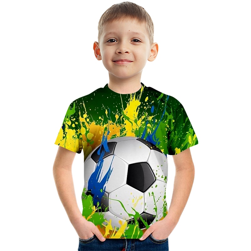 2025年 男の子 3D カラーブロック サッカー Tシャツ 半袖 3Dプリント 夏 活発的 かわいいスタイル ストリートファッション ポリエステル レーヨン 子供 3〜12年 学校 アウトドア 日常 コレクション – $11.99 –P2