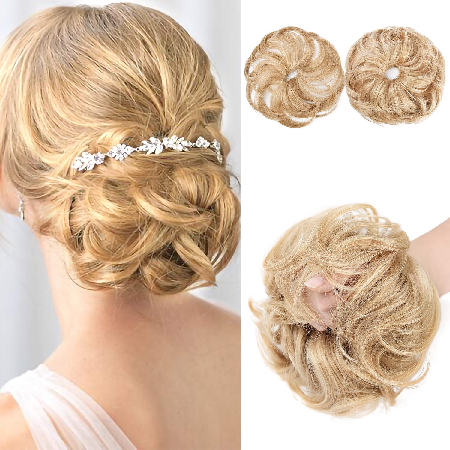 2pcs chignon désordonné chignon bouclé ondulé extensions de queue de cheval postiches cheveux chouchous wraps chignon pour femmes filles (plus chignon limité avec une longueur de cheveux plus longue de 2025 ? $18.49 –P12