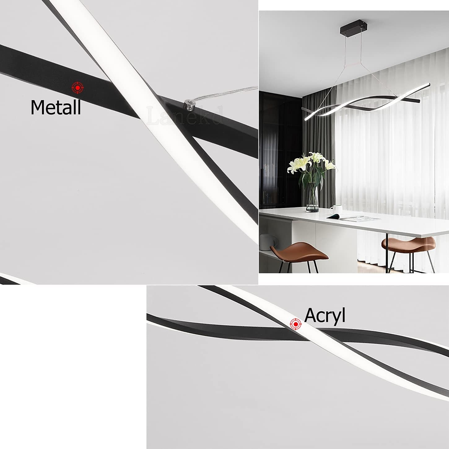 2-light 80 / 100cm led pendant light aluminium line design curl wave design ثريا قابلة للتعديل على الطراز الاسكندنافي غرفة الطعام أضواء غرفة المعيشة 36 واط 110-240 فولت فقط قابلة للتعتيم مع جهاز التحكم عن بعد 2025 - $229.99 -P2