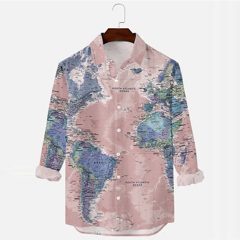 Herr Karta Skjorta Knapp upp skjorta Långärmad Vintage Mode Designer Utomhus Ledigt Helgdag Höst vinter Nedvikt Mönster Button-Down Ljusrosa Blå Grön Kaki 2025 - $26.99 –P5