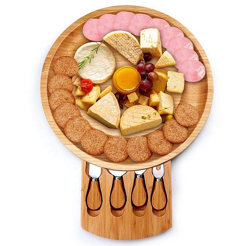 tabla de queso de bambú conjunto tabla de queso de bambú cuchillo tabla de queso cajón tabla de queso tabla de queso tabla de cortar tabla de corte redonda 2025 - $55.99 –P2