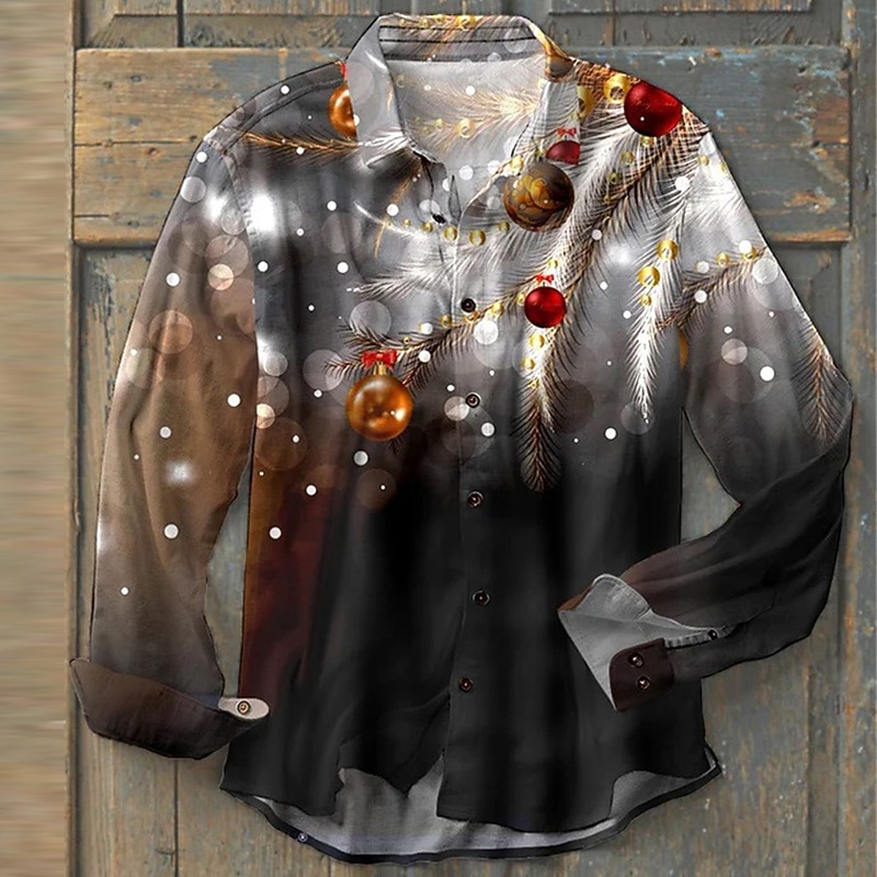 Weihnachtshemden Herrenhemd Grafikdrucke Turndown grau 3D-Druck Weihnachtsstraße Langarm Button-Down-Druck Kleidung Bekleidung Modedesigner lässig 2025 - $26.99 –P1