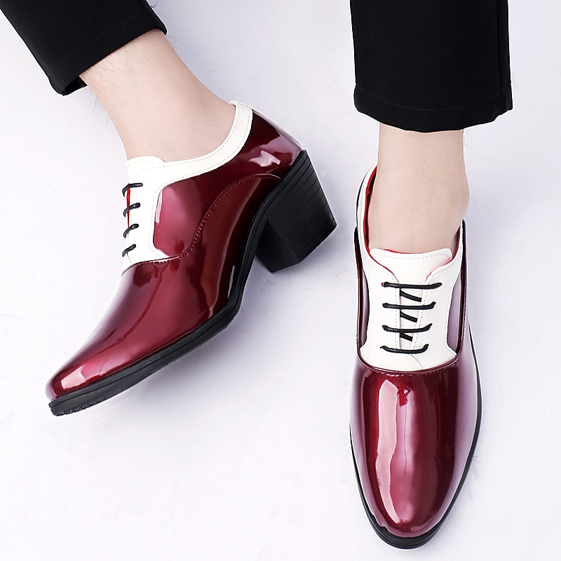 Men's Oxfords Dress Shoes Christmas Party Collections Casual British Wedding Party & Evening PU Black Red White Color Block Winter Fall 2025 - $59.99 –P14