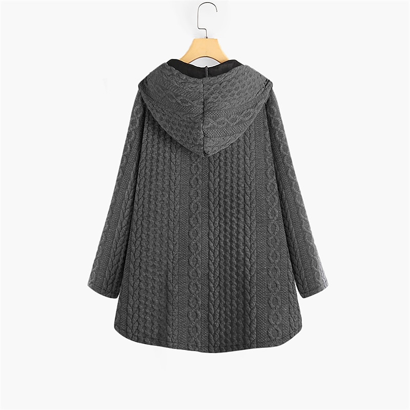 Mulheres Plus Size Parka Botão Bolsos Tecido Ao ar livre Casual Manga Longa Com Capuz Padrão Inverno Outono Verde Escuro Azul Escuro Vermelho L XL XXL 3XL 4XL de 2025 por $38.99 –P2
