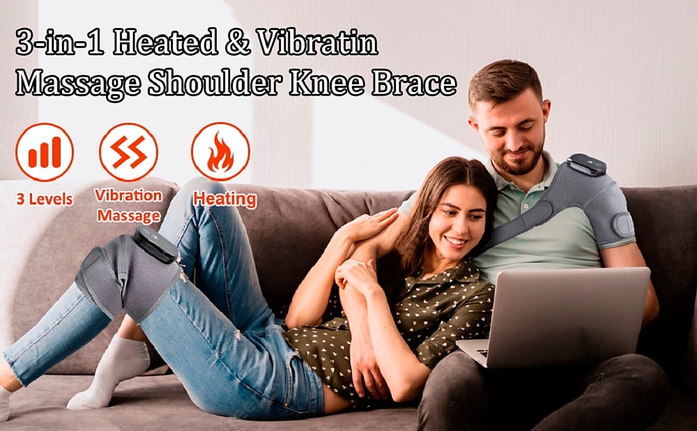 Heated Knee Massager Shoulder Brace 3-In-1 Heated Knee Elbow Shoulder Brace  Wrap Vibration Knee
