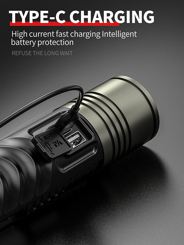 S187 LED Flashlight Rechargeable 26650 Type C 2A XHP360 2500lm 