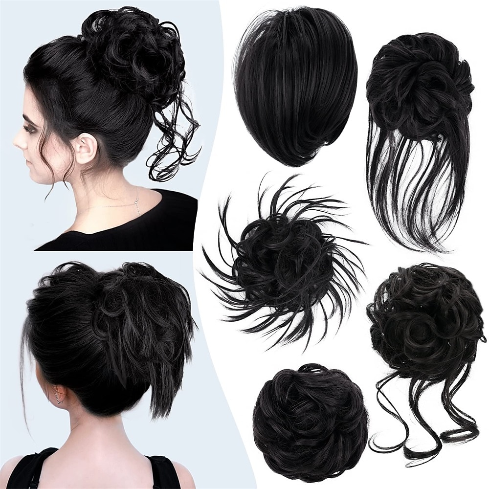 5 pièces chignon en désordre postiche ébouriffé chignon pour les femmes extension de cheveux queue de cheval chouchous avec élastique élastique long chignon désordre postiche cheveux accessoires de 2025 ? $26.99 –P2