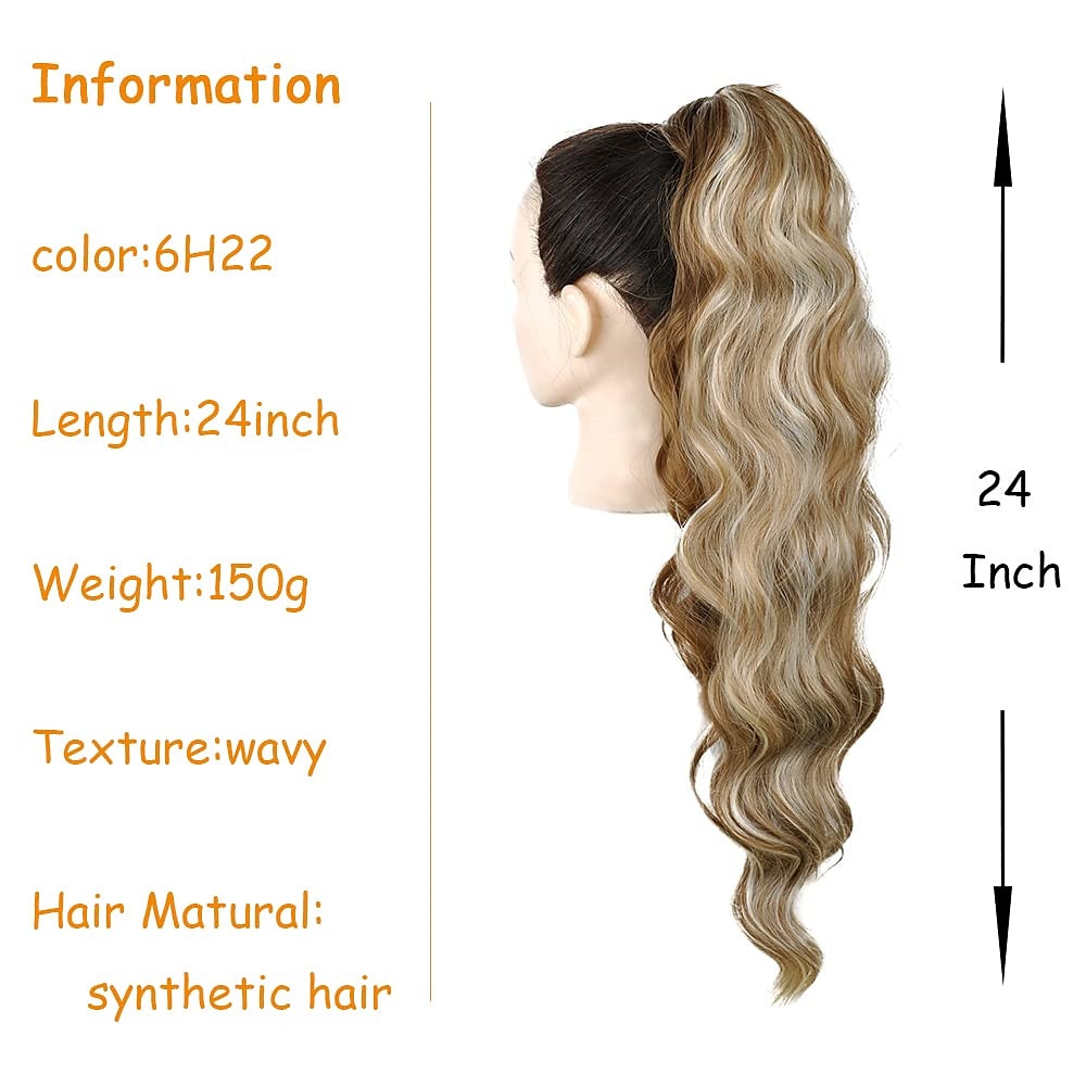 Long Ponytail Extension Drawstring Ponytail Hair Extensions Wavy Pony Tail Synthetic Hairpiece for Women (6H22) 2025 - $16.49 –P2