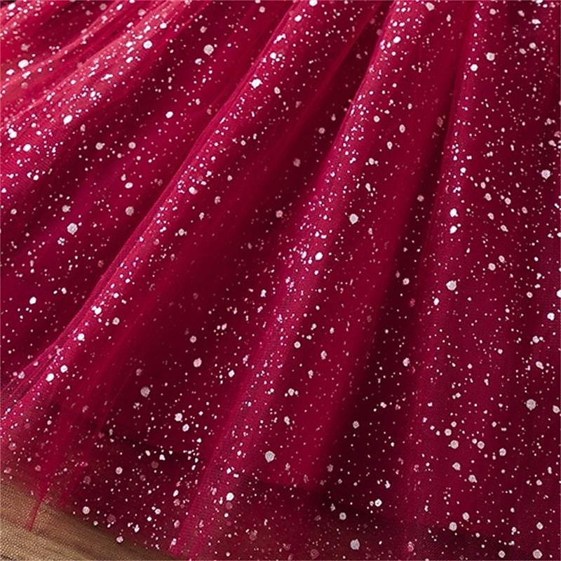 Batole Dívčí Šaty na párty Pevná barva Dlouhý rukáv Výkon Flitry Síťka Roztomilý Princeznovské Polyester Délka ke kolenům Tylové šaty Léto Jaro 3-7 let Rubínově červená Šedá 2025 - $43.99 –P6