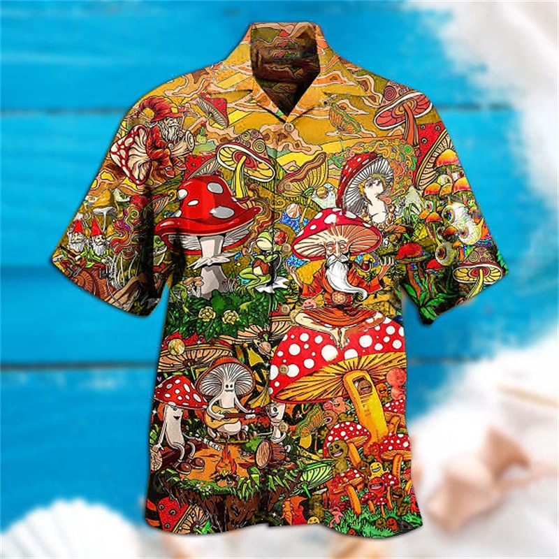 Męskie Grzyb Koszula Koszula hawajska Koszula Aloha Koszula Wieczorne Moda Designerskie Codzienny Na zewnątrz Ulica Codzienny Czarny Żółty Czarny / fioletowy S M L 2025 - $24.99 –P7