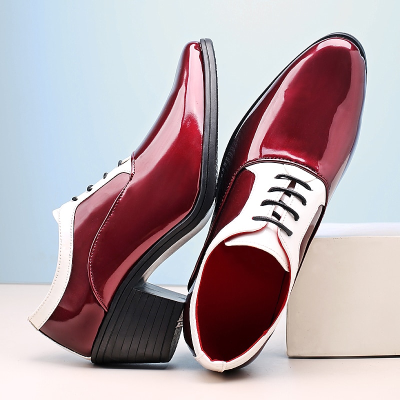 Men's Oxfords Dress Shoes Christmas Party Collections Casual British Wedding Party & Evening PU Black Red White Color Block Winter Fall 2025 - $59.99 –P4
