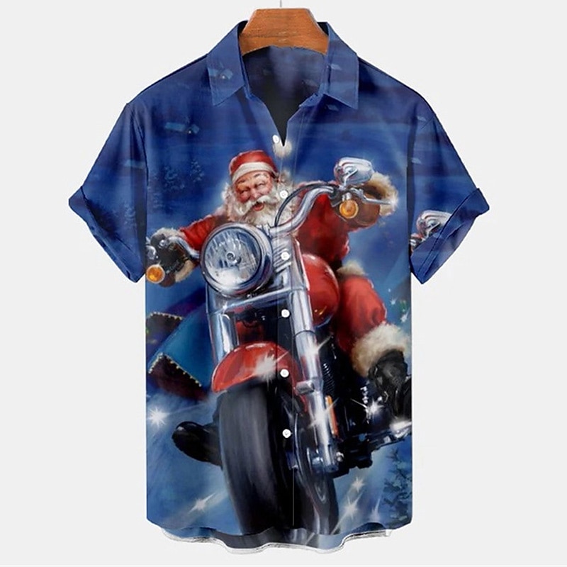 Herr Skjorta jultomten Grafiska tryck Nedvikt Grön Svart Blå Purpur Marinblå 3D-tryck Jul Gata Kort ärm Button-Down Mönster Kläder Mode Designer Ledigt Mjukt 2025 - $24.99 –P5