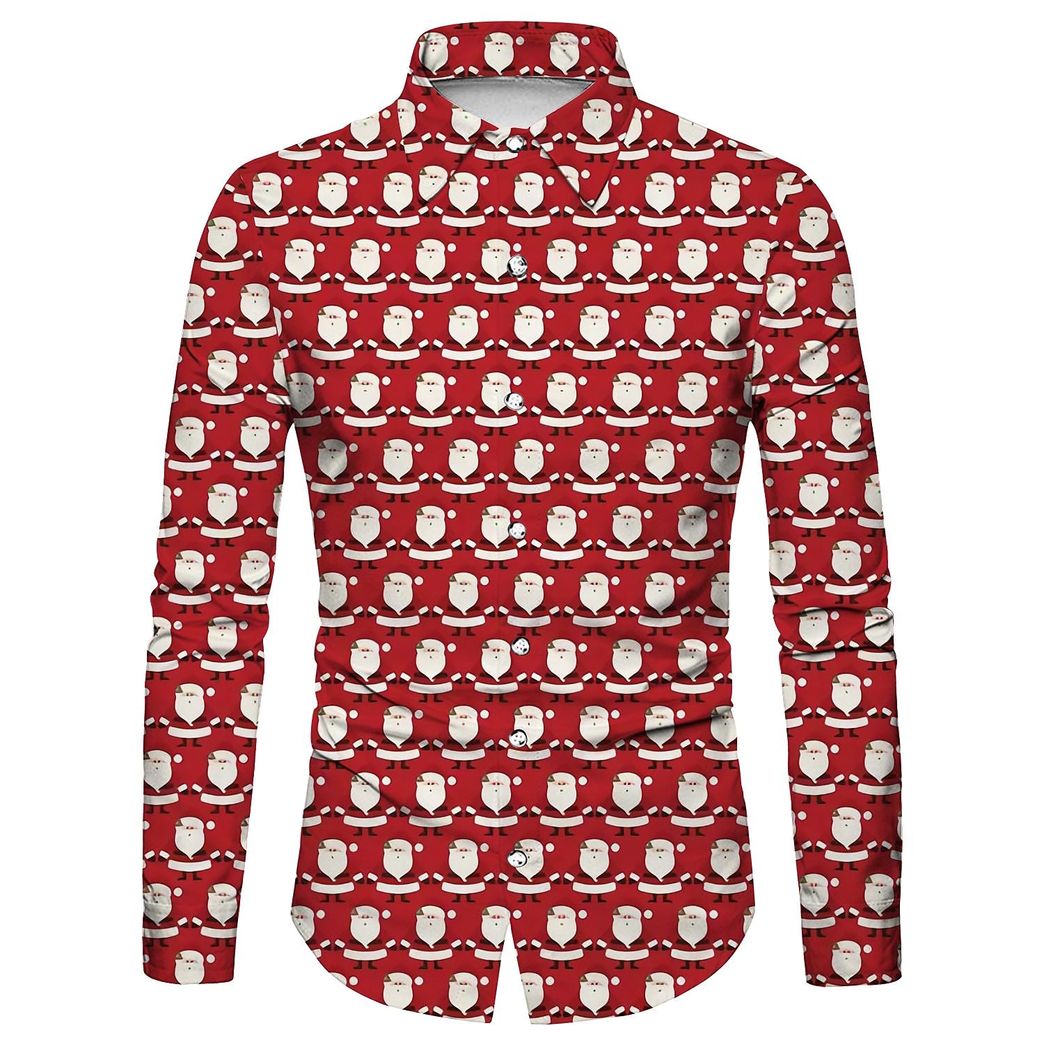 chemises imprimées père noël pour hommes chemises arbre père noël vacances col classique vert armée vert rouge blanc décontracté manches longues imprimé vêtements vêtements mode style ethnique de 2025 ? $26.99 –P12