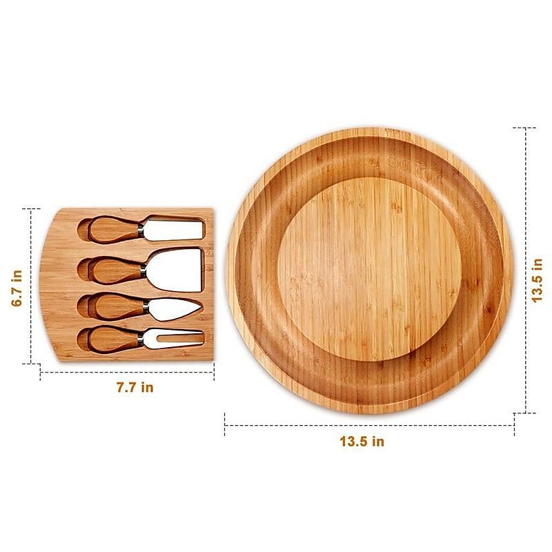 tabla de queso de bambú conjunto tabla de queso de bambú cuchillo tabla de queso cajón tabla de queso tabla de queso tabla de cortar tabla de corte redonda 2025 - $55.99 –P3