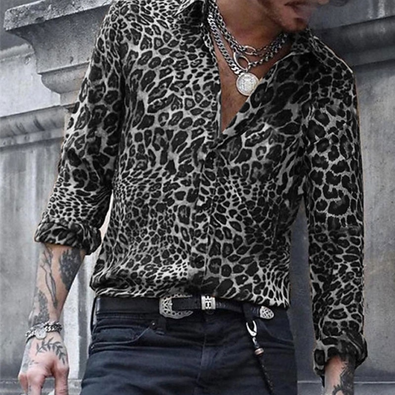 Herren Leopard Hemd Knopfhemd Langarm Designer Atmungsaktiv Komfortabel Täglich Wochenende Frühling & Herbst Umlegekragen Button-Down Hellrosa Blau Braun Grün Grau 2025 - $25.99 –P5