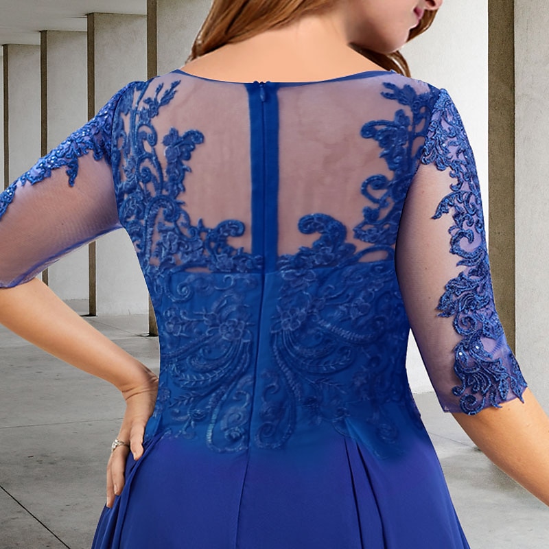 A-Line Plus Size Curve Mother of the Bride Dresses Elegant Dress Formal Wedding Guest Tea Length Half Sleeve Jewel Neck Chiffon with Pleats Sequin Appliques 2025 free custom size 2025 - $167.99 –P2