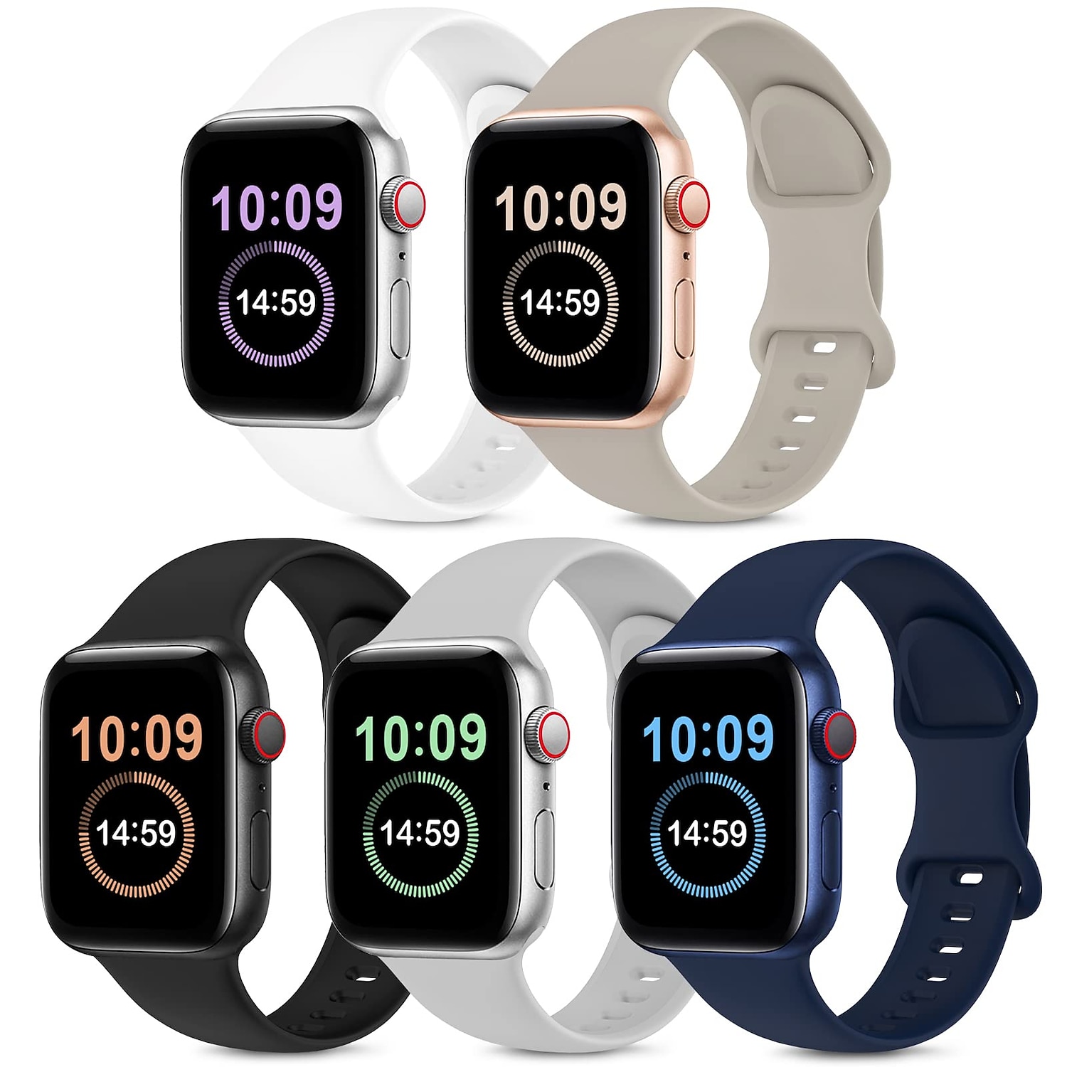 5 Pack Pulseira Esportiva Compatível com Pulseira Apple Watch 38mm 40mm 41mm 42mm 44mm 45mm 49mm Masculino Impermeável Ajustável Silicone macio pulseira de substituição para iwatch Ultra 2 Series 9 8 de 2026 por $20.99 –P3