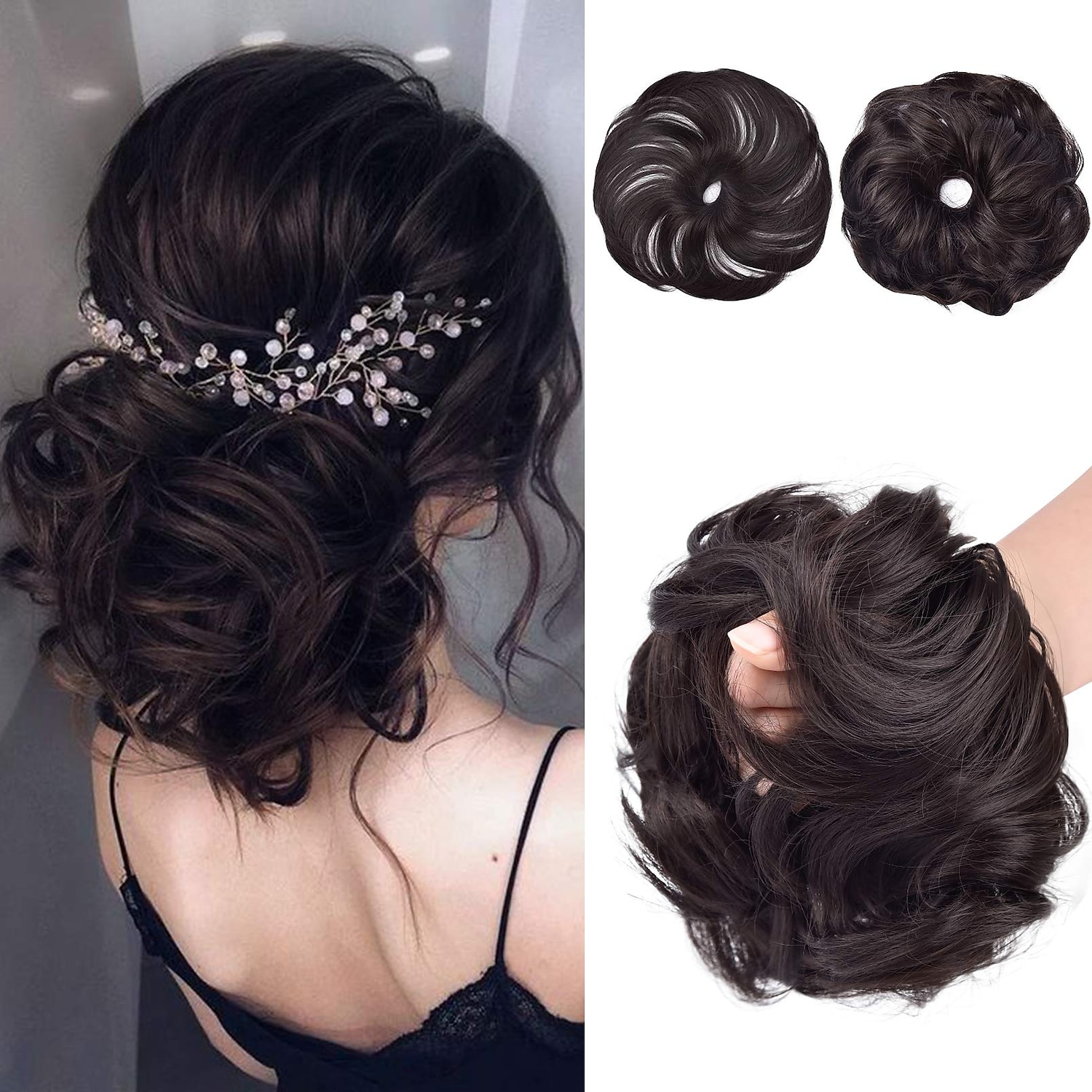 2pcs chignon désordonné chignon bouclé ondulé extensions de queue de cheval postiches cheveux chouchous wraps chignon pour femmes filles (plus chignon limité avec une longueur de cheveux plus longue de 2025 ? $18.49 –P13