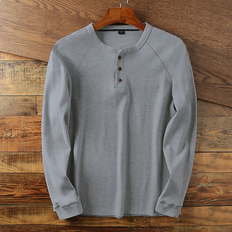 Herr Waffle Henley Shirt Henleytröja T-shirts Långärmad tröja Slät Henley Sport Arbetskläder Långärmad Button-Down Kläder Mode Streetwear Ledigt 2025 - $21.99 –P6