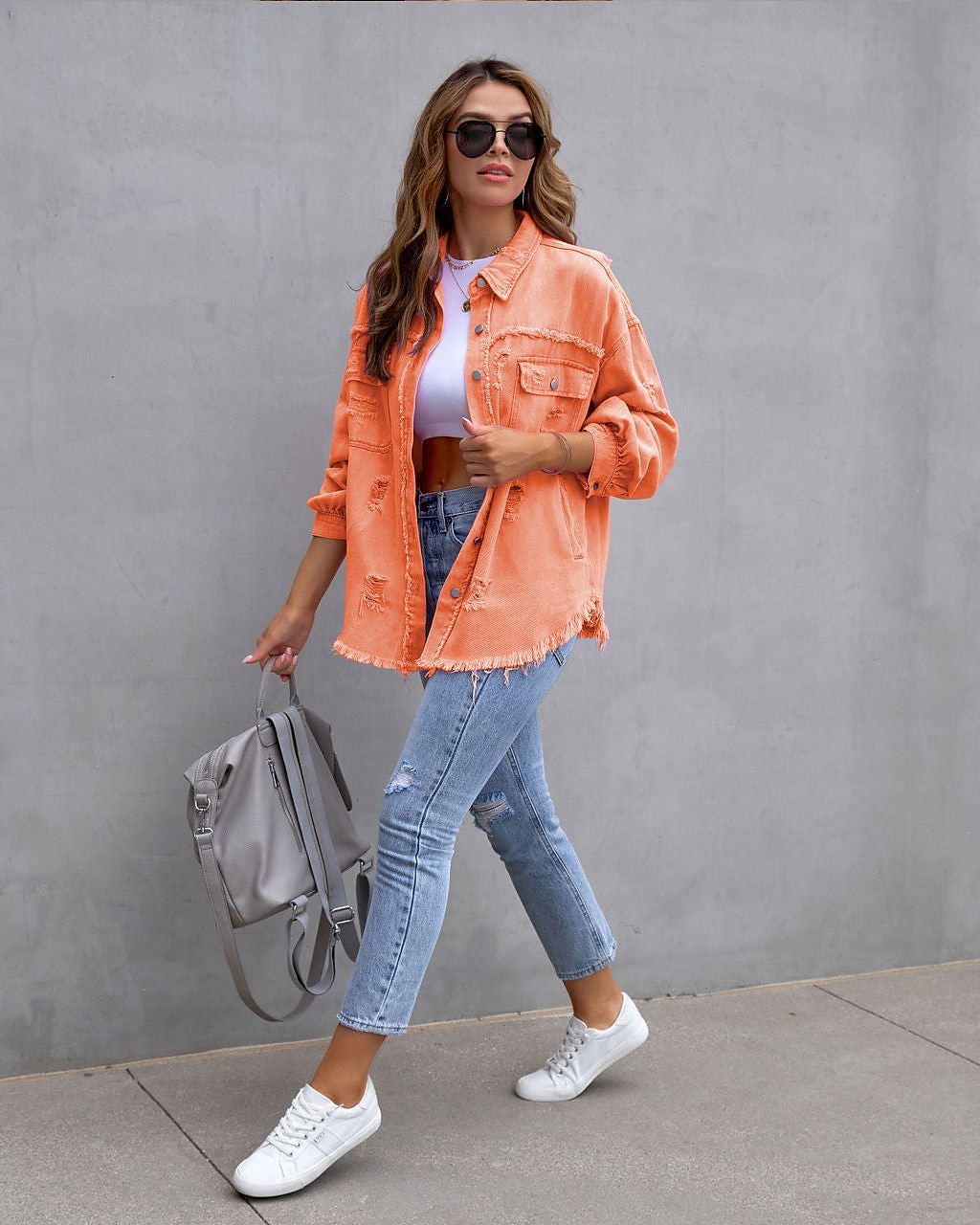 Women's Shacket Plain Basic Long Sleeve Shirt Collar Regular Tops Valentine's Day Casual Daily Buttons Pocket Pink Purple Orange Spring Fall 2025 - $35.99 –P18