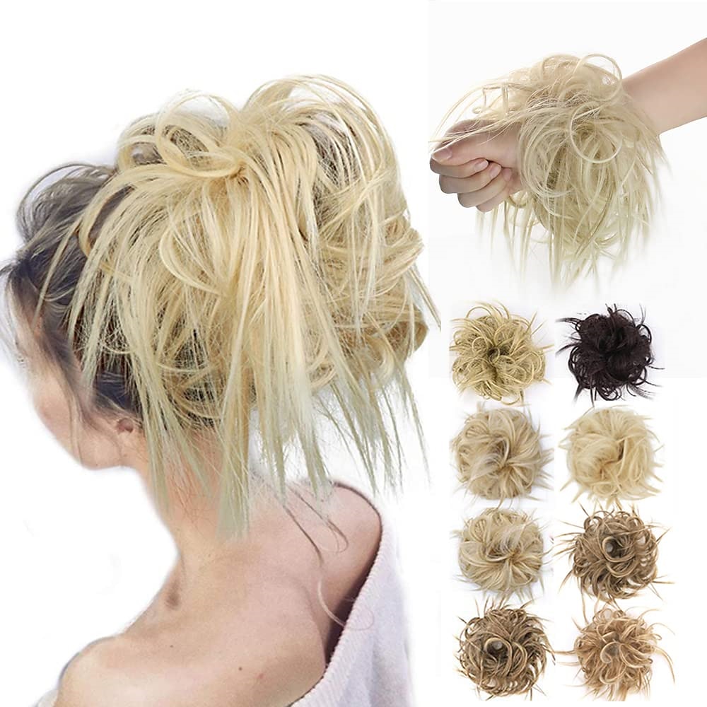 chignon ébouriffé chignon désordonné extensions de chignon avec élastique élastique queue de cheval chouchous pour femme (mélange brun blond clair) de 2025 ? $18.49 –P12