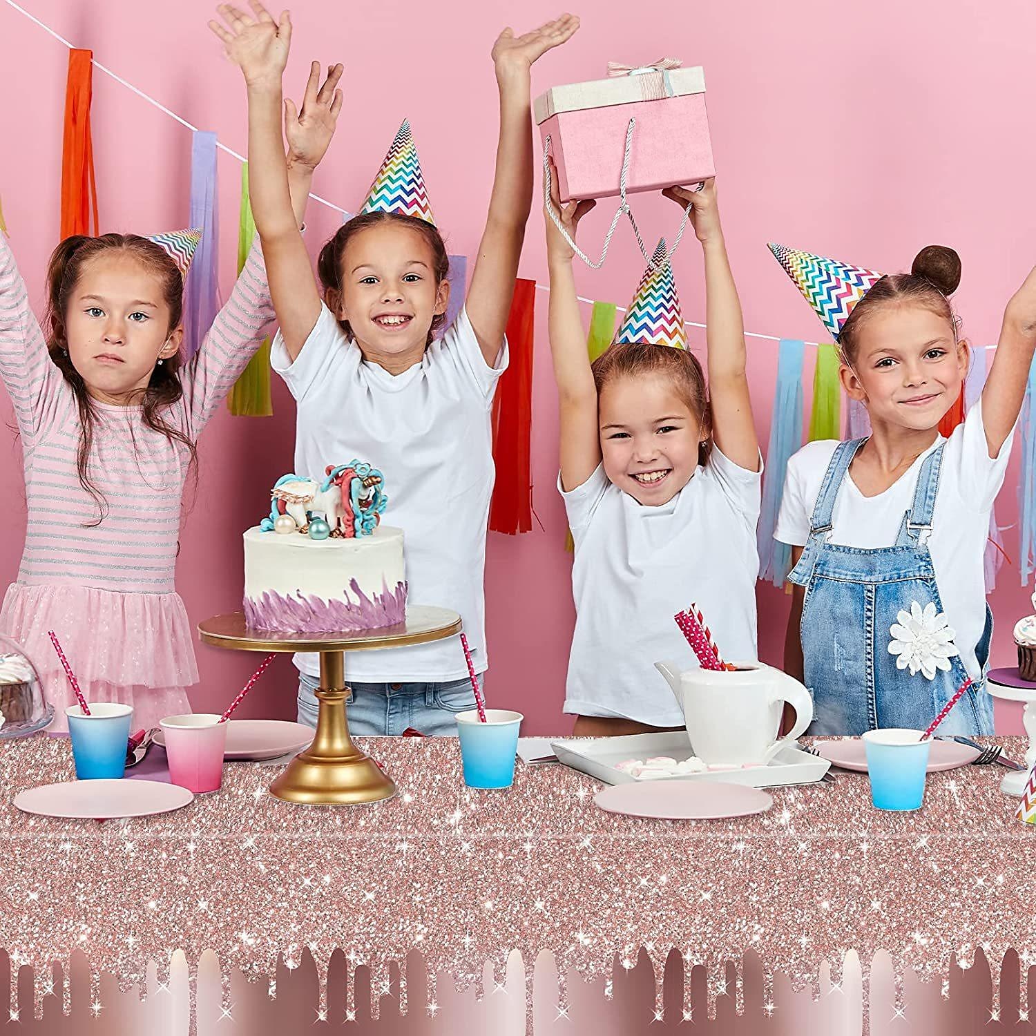 Tovaglia usa e getta per feste rosa paillettes oro rosa tovaglie impermeabili in pe per eventi interni o esterni, feste di compleanno, matrimoni 1 pezzo 54"*108" (137*274 cm) del 2025 a $3.99 –P7