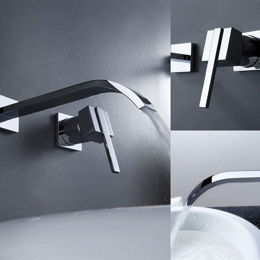 Grifos para lavabo de baño, cascada de latón, estilo moderno, montaje en pared, monomando, dos orificios, acabado cromado, grifo de baño con interruptor frío y caliente 2025 - $72.99 –P4