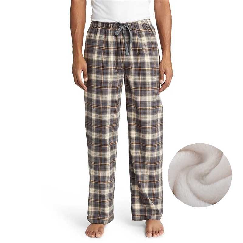 Herr Vardagsklädsel Pyjamasbyxor Plädbyxor Lounge Byxor Rutnät / Pläd Varm Mjukt Hem Säng Spa Flanell Varm Ficka Elastisk midja Vinter Svart Blå 2025 - $20.99 –P3