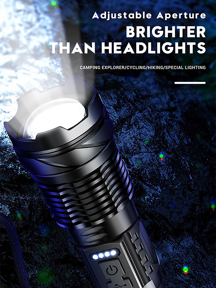 2025年 ハイパワー LED 充電式懐中電灯 30 ワットのランプビーズ付き ポータブルトーチ 7 照明モード ズーム可能な防水キャンプライト  コレクション – $26.99 –P1