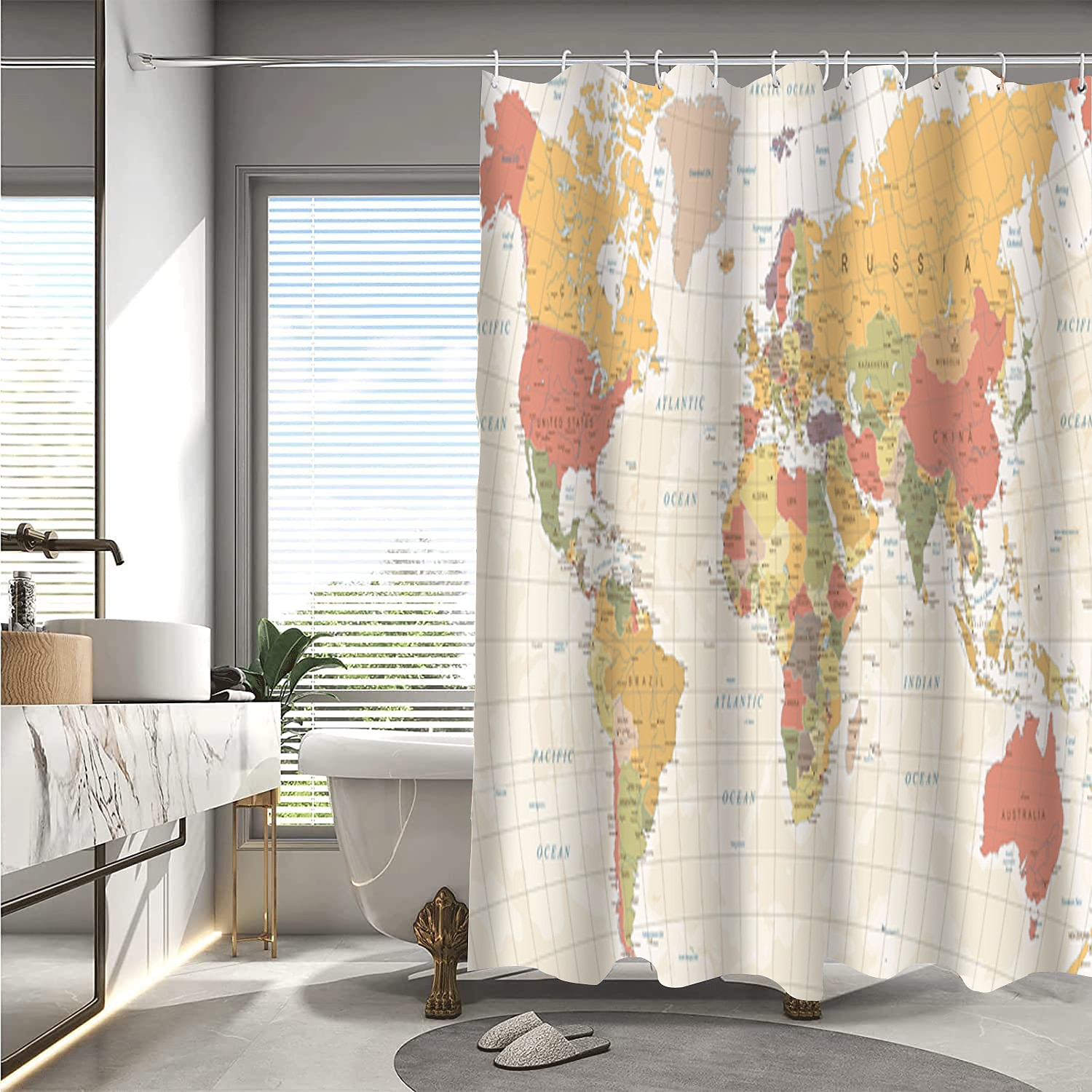 Shower Curtain with Hooks 180cm*180cm(70"*70") Polyester Washable Waterproof World Map Pattern 2025 - $27.99 –P5