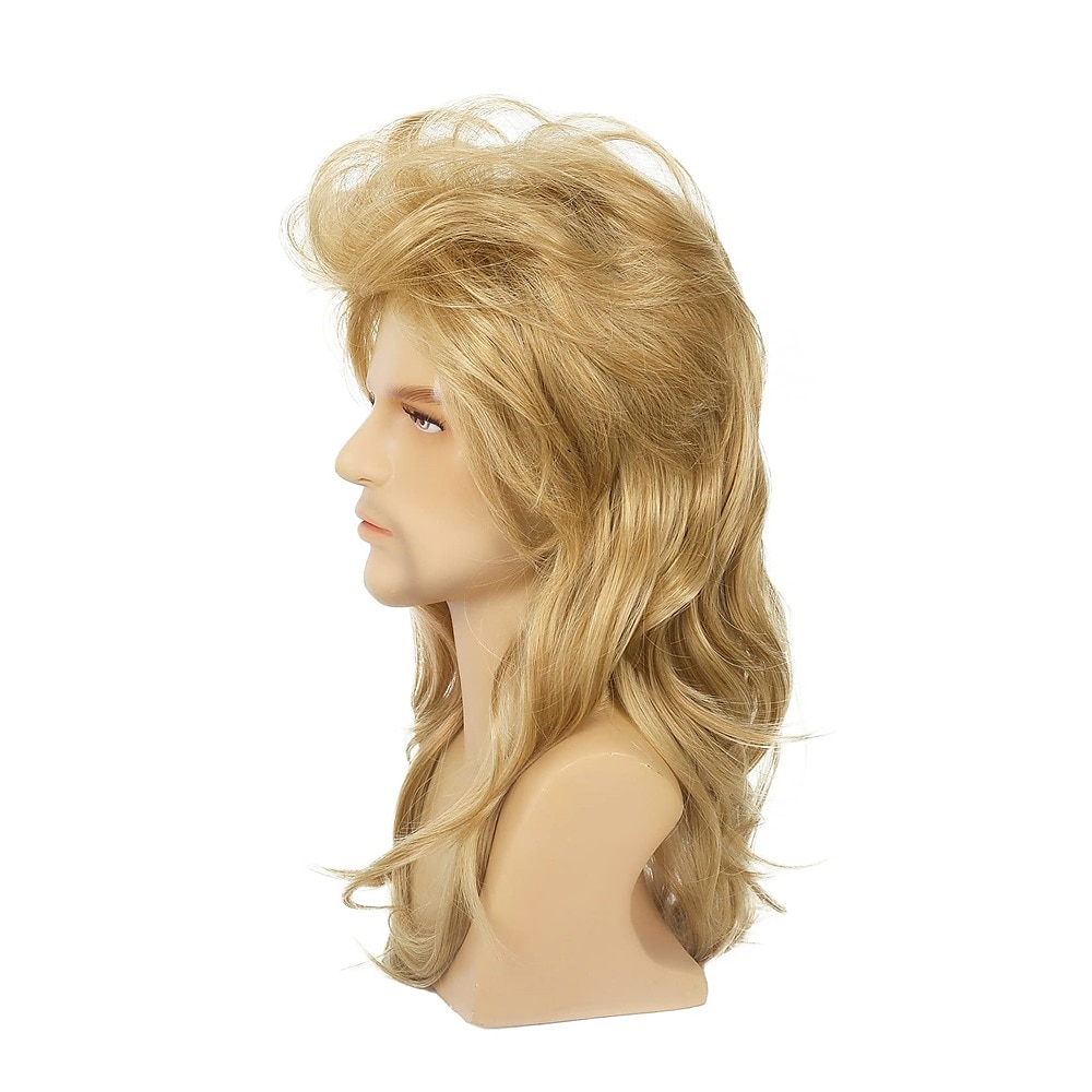 mullet peruk för män 70-tal 80-talskostym snygg festperuk lång blond lockig punk rockerperuk syntetiska kostymer peruker för manliga killar 2025 - $24.99 –P4